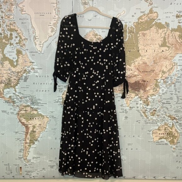 Rebecca Taylor Black and White Floral Midi Dress - Picture 1 of 6